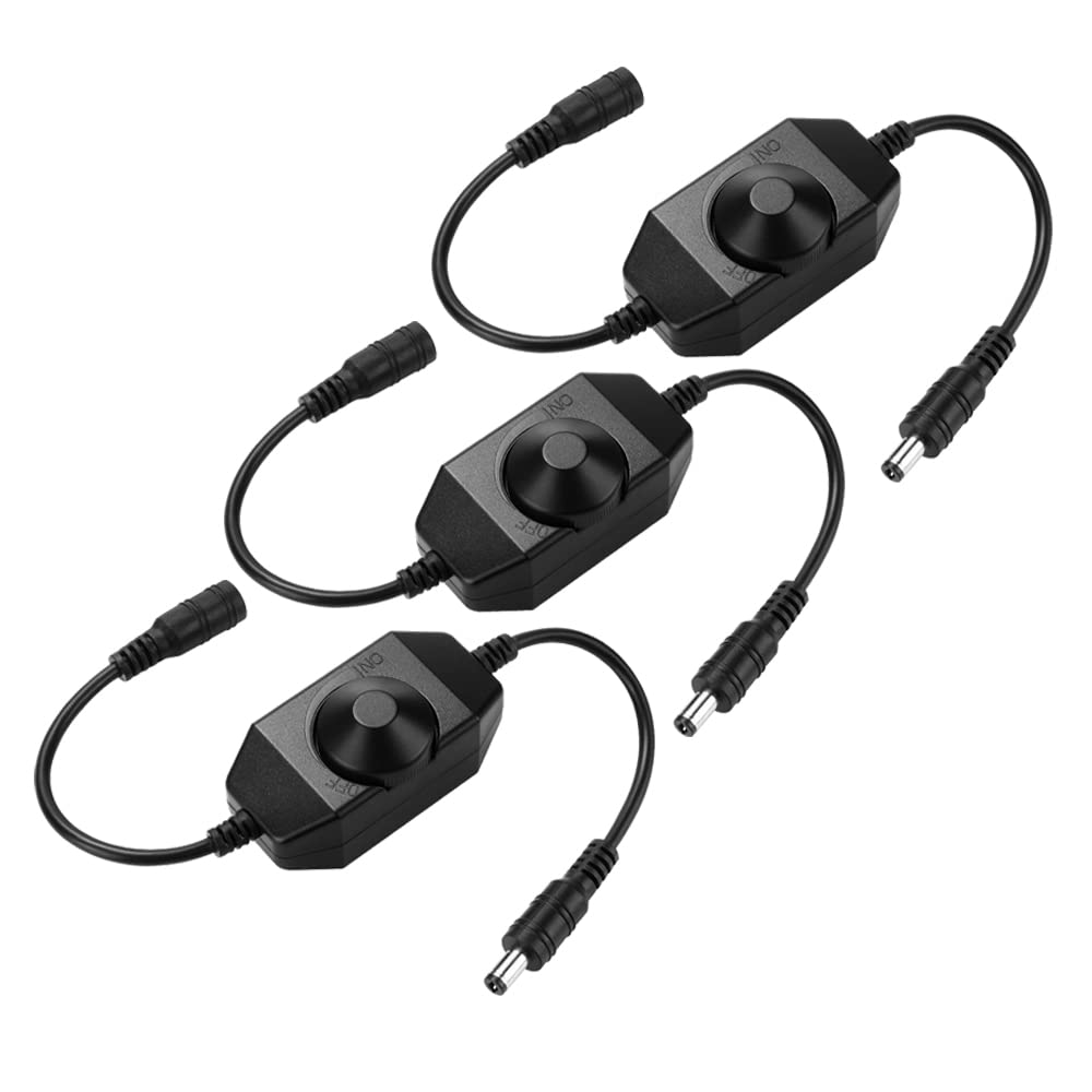 3 Pack KEYGMA LED Strip Light Dimmer, DC 12V-24V Dimmer Switch for 2835 3528 5050 5630 5730 3014 Strip Lights Single Co