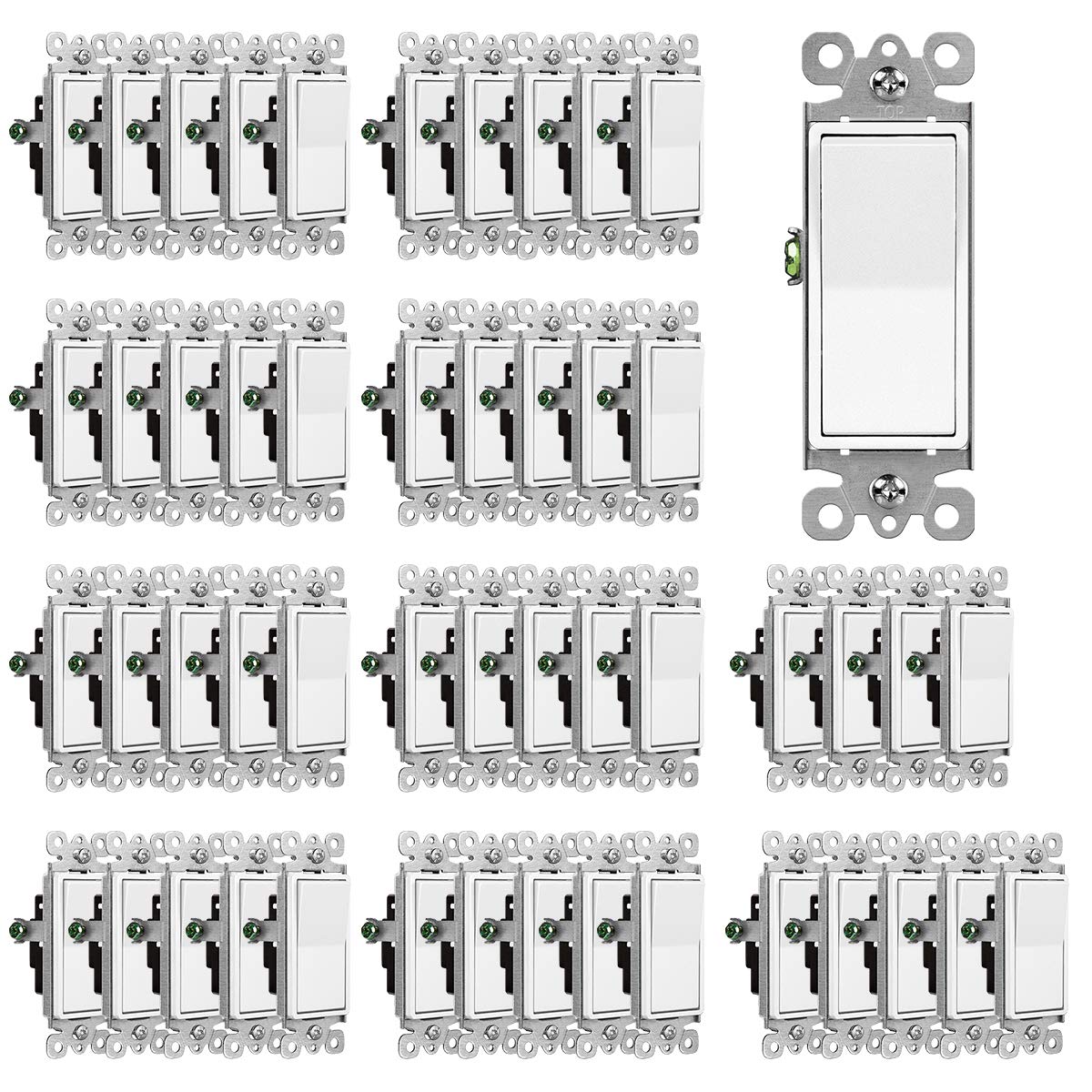 (50 Pack) CML Decorator Wall Light Switch for Home Improvement, Single Pole Switch, 15A 120/277V, 3-Year Warranty, Whit