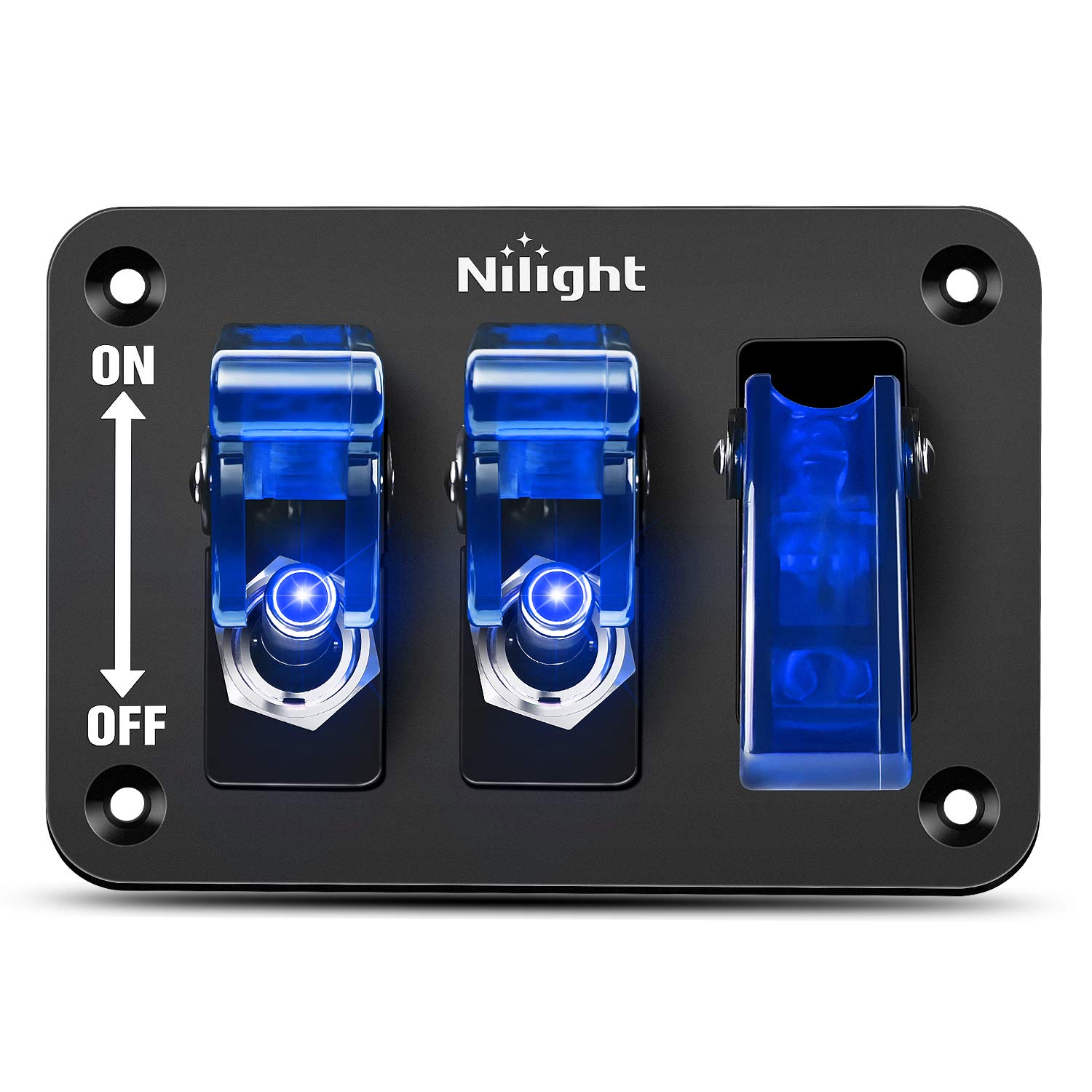 Nilight 3 Gang Toggle Switch Heavy-Duty ON/Off Switch Plate with LED Light and Flip Cover 12V Rocker Panel 3 Pin SPST -