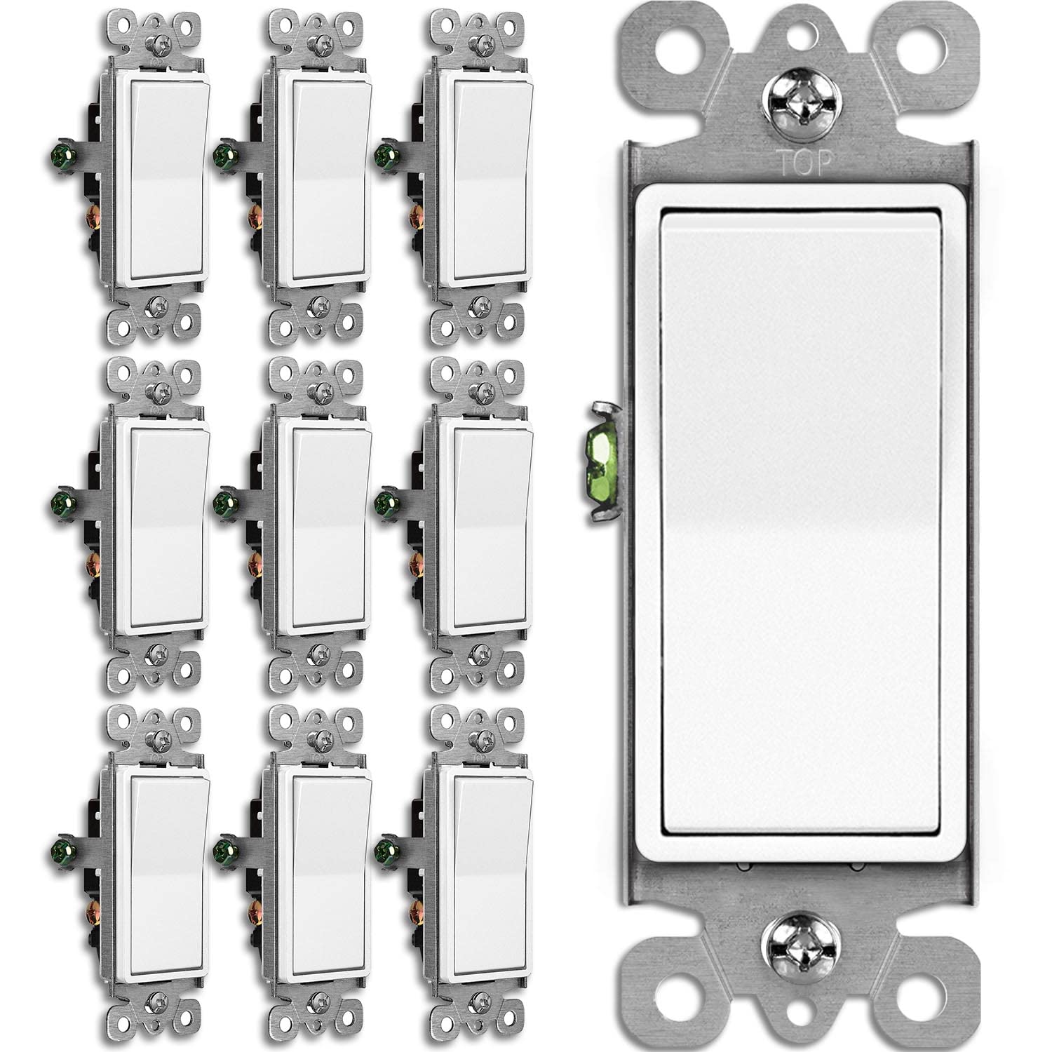 BESTTEN 10 Pack 3-Way Decorator Light Switch, Single Pole or Three Way, Homeowners or Contractors, Lighting Control, Eas