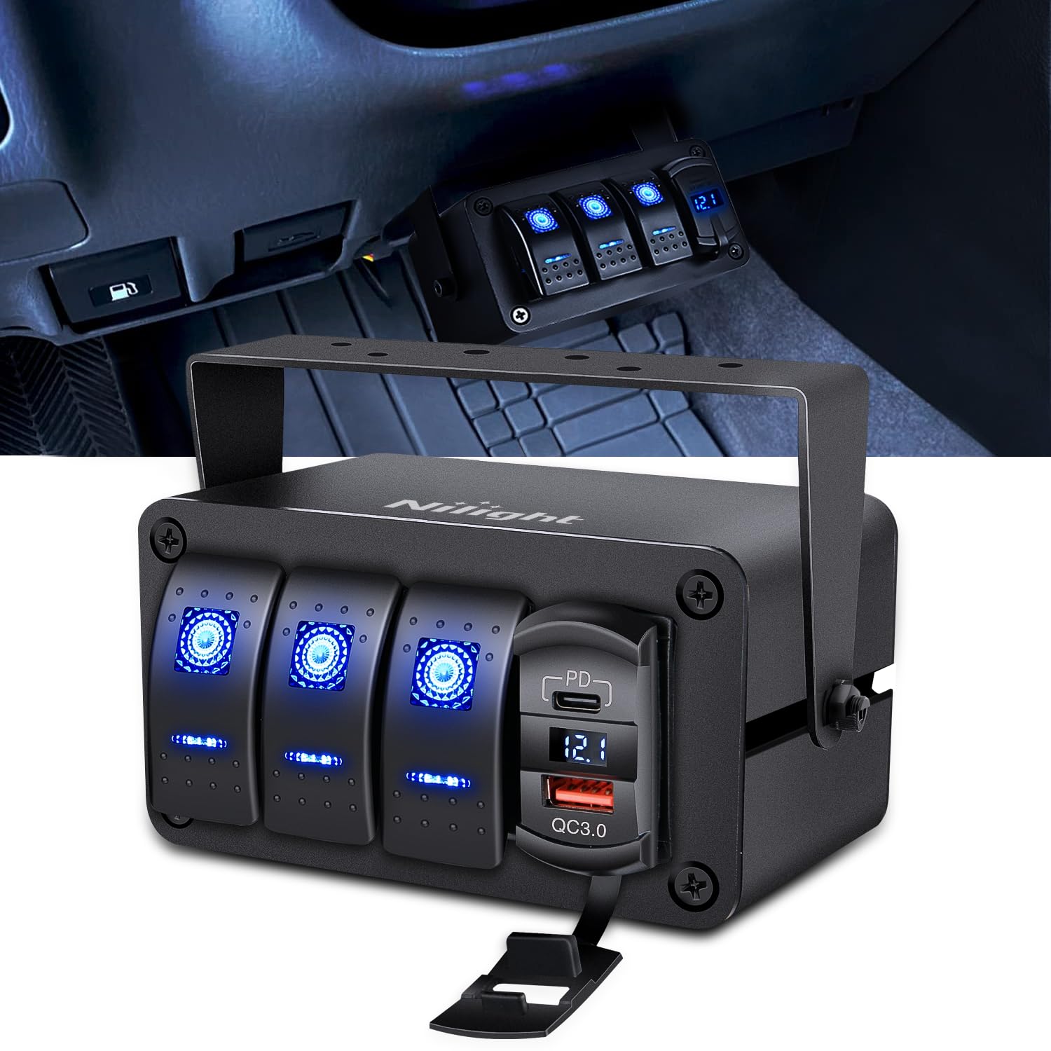 Nilight 3 Gang Rocker Switch Panel Blue Backlit PD Type C USB Charger for Car Trucks Boats RVs
Nilight 3 Gang Rocker Swi