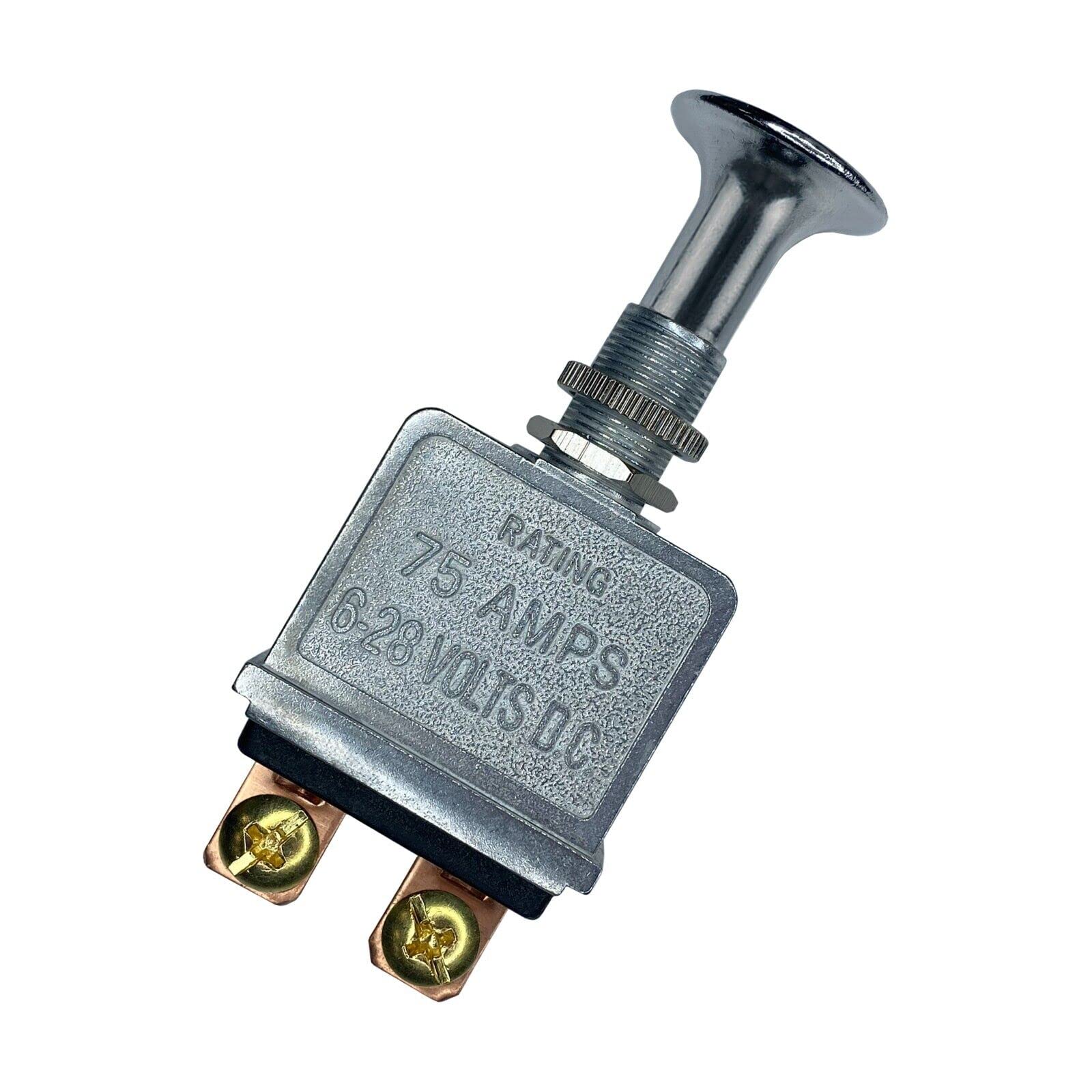 Heavy Duty 75A Push Pull Switch for Industrial Applications, 6-28V DC, 12 Volt 75A SPST, 2 Position On-Off, Chrome Knob