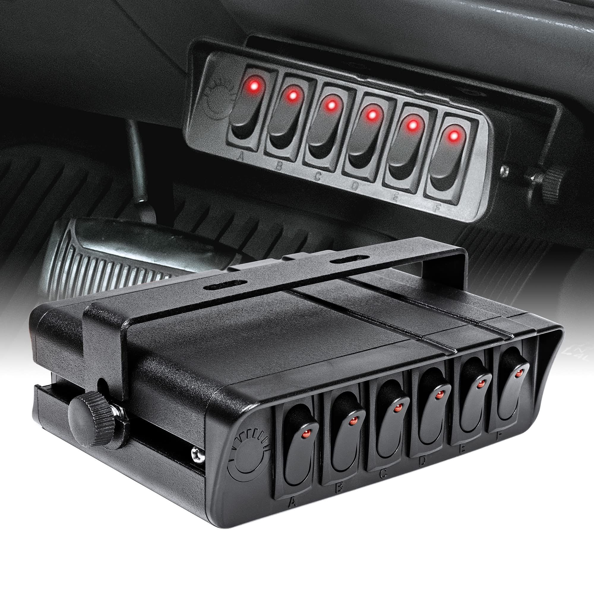 True Mods 6-Gang 12V Rocker Switch Box for Automotive Vehicles [40 Amp Max.] [12 AWG Wires] SPST On/Off Rocker Toggle Sw