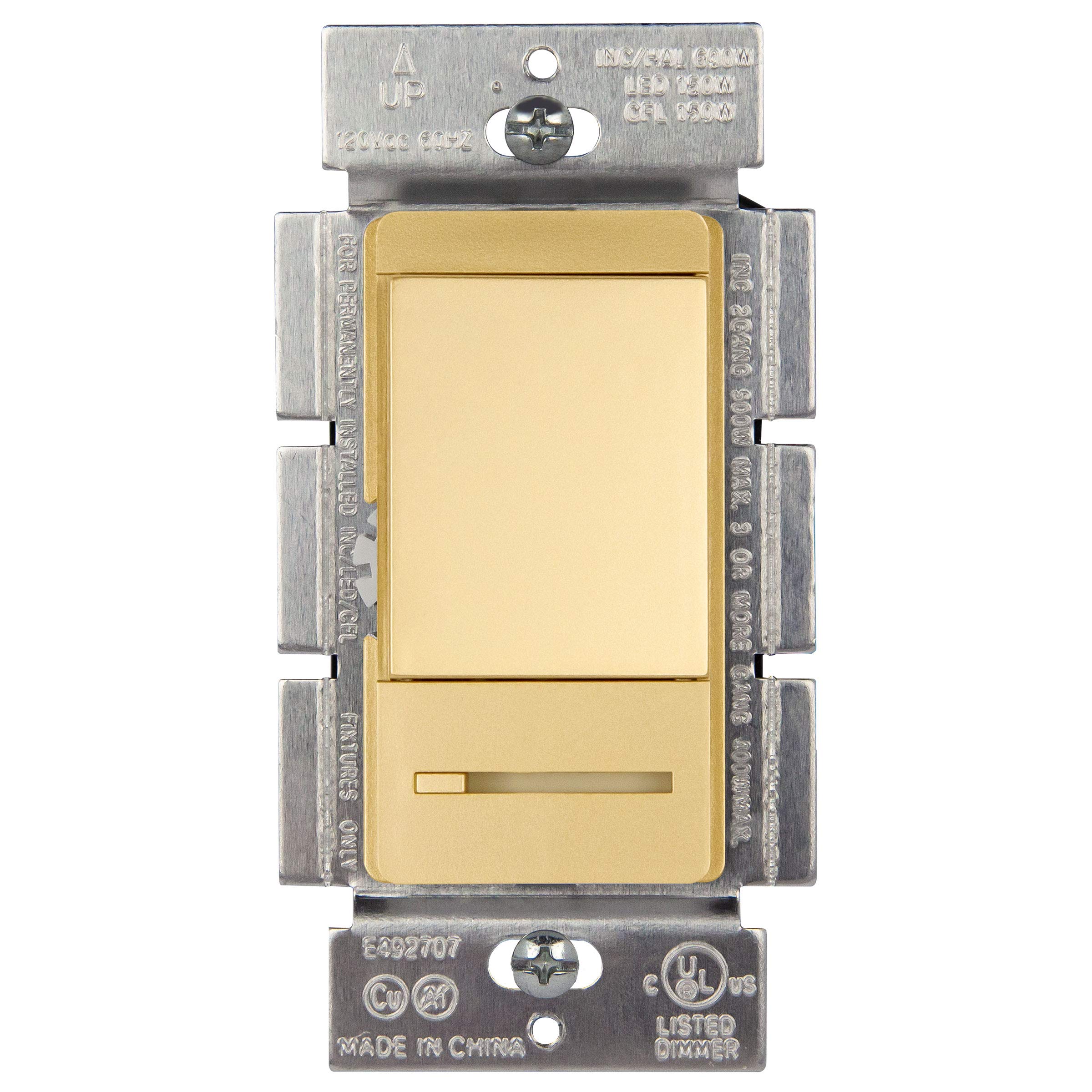 TOPGREENER Dimmer Switch for LED and Incandescent Lights, 150W to 600W, 120V 60Hz, UL Certified, TGDMDS-120-GD, Gold
TOP